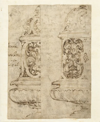 Twee ontwerpen voor een siervaas by anonymous, drawing, 1600-1699
