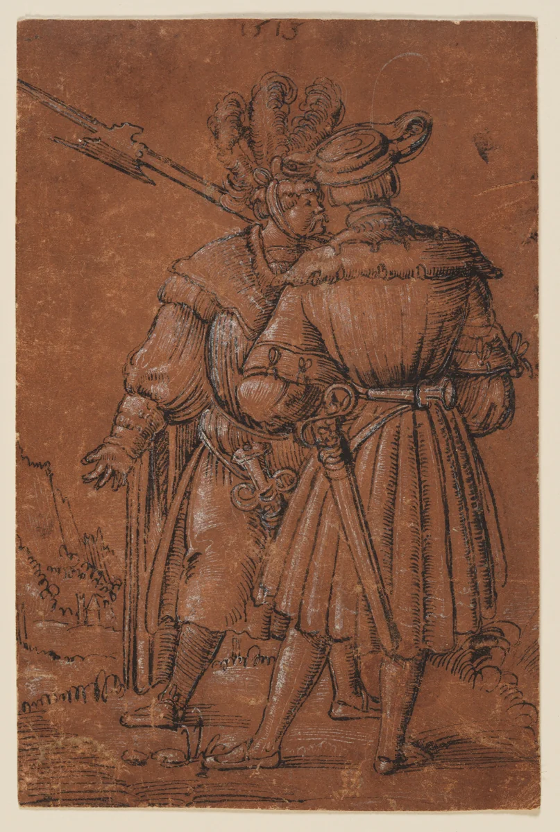 Two Lansquenets by Erhard Altdorfer, drawing, 1513