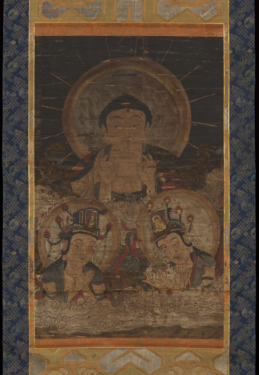 Buddha with Two Attendants by Unidentified Artist, painting, 1500-1699