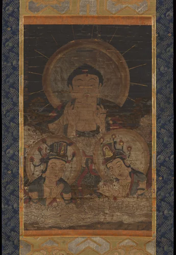 Buddha with Two Attendants by Unidentified Artist, painting, 1500-1699