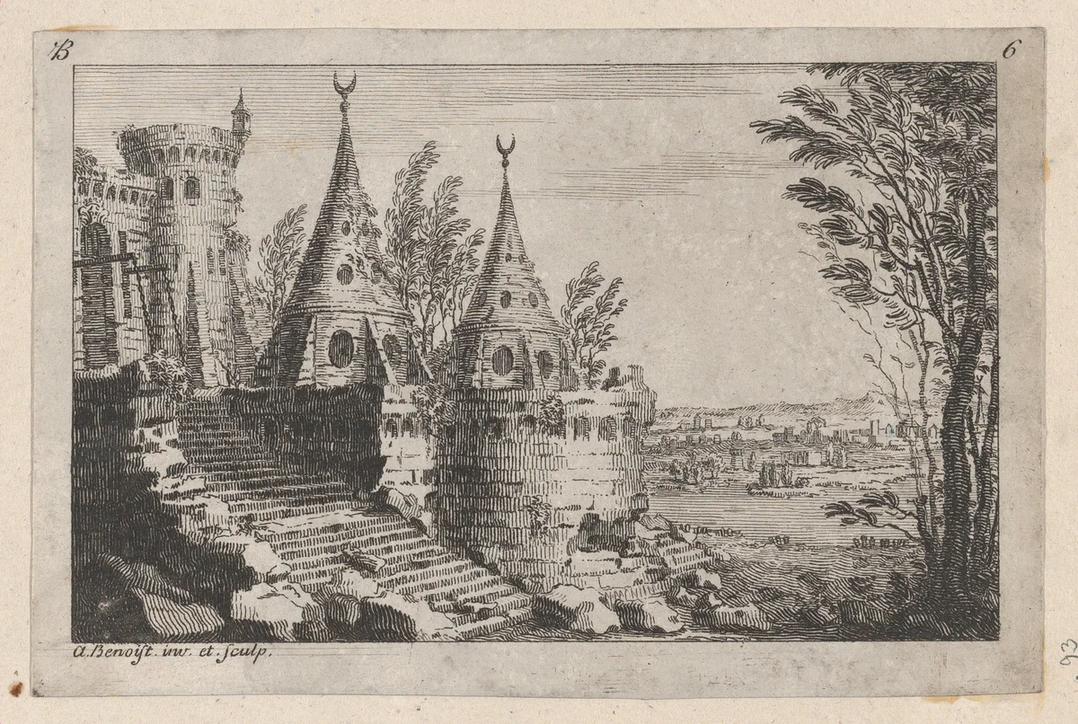 View of a Castle by Antoine Benoist, print, 1736-1770