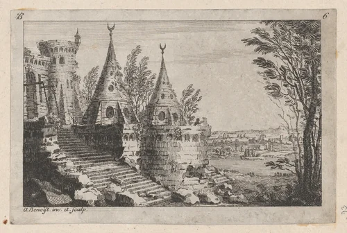 View of a Castle by Antoine Benoist, print, 1736-1770