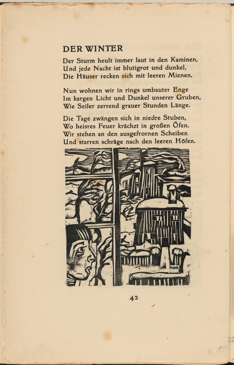 Der Winter (The Winter) (in-text plate) from mock-up of Georg Heym: Umbra Vitae (Georg Heym: Shadow of Life) by Ernst Ludwig Kirchner, volume, 1912-1922