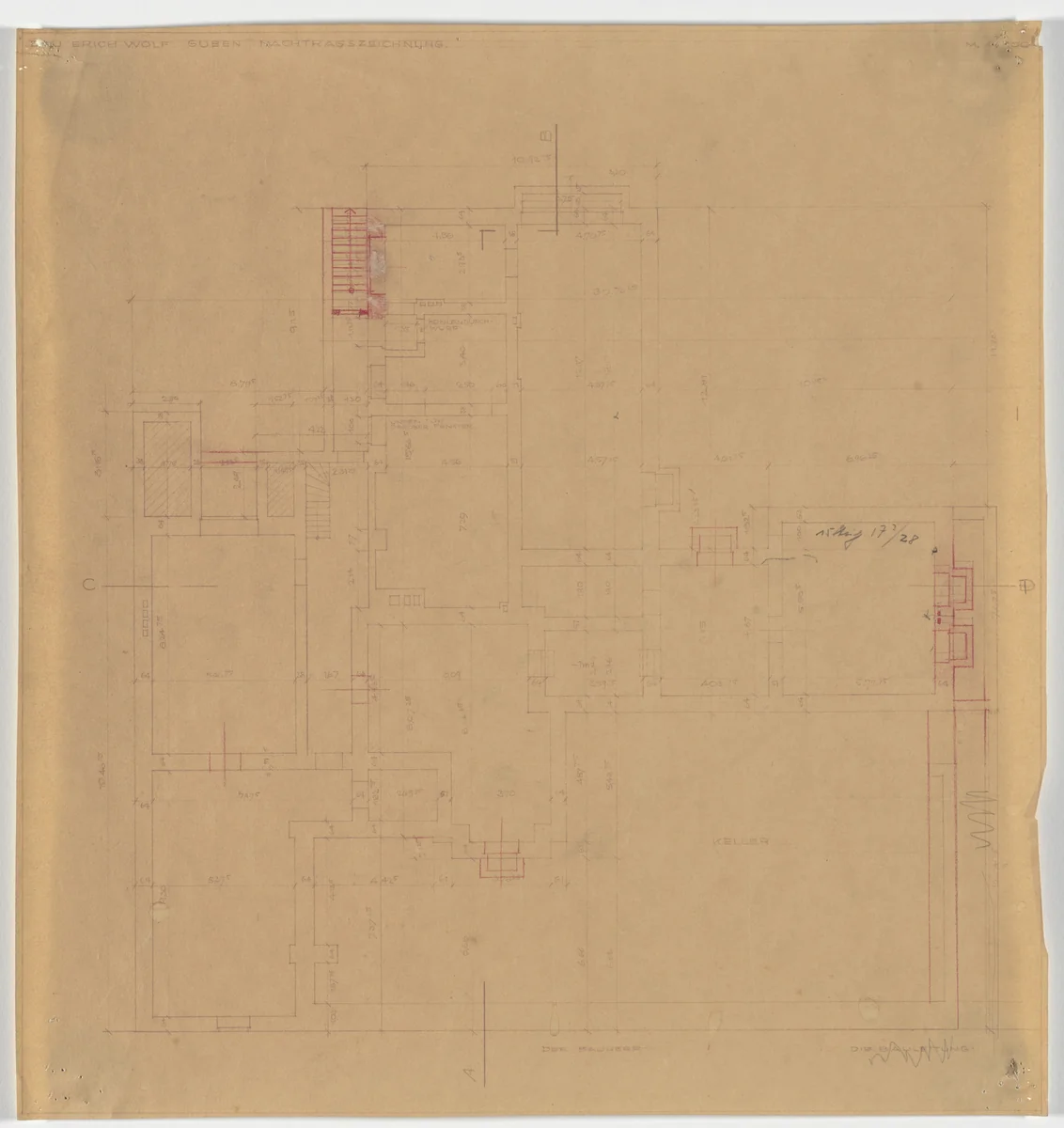 Wolf House, Gubin, Poland (Basement plan [final version]) by Ludwig Mies van der Rohe, mies van der rohe archive, 1925