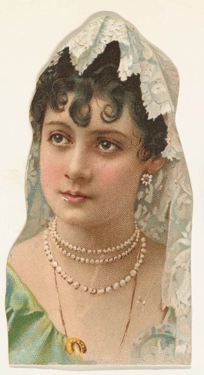 Actress wearing multiple strands of pearls, from Stars of the Stage, Fourth Series (N132) issued by Duke Sons & Co. to promote Honest Long Cut Tobacco by W. Duke, Sons & Co., print, 1892-1893
