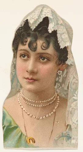Actress wearing multiple strands of pearls, from Stars of the Stage, Fourth Series (N132) issued by Duke Sons & Co. to promote Honest Long Cut Tobacco by W. Duke, Sons & Co., print, 1892-1893
