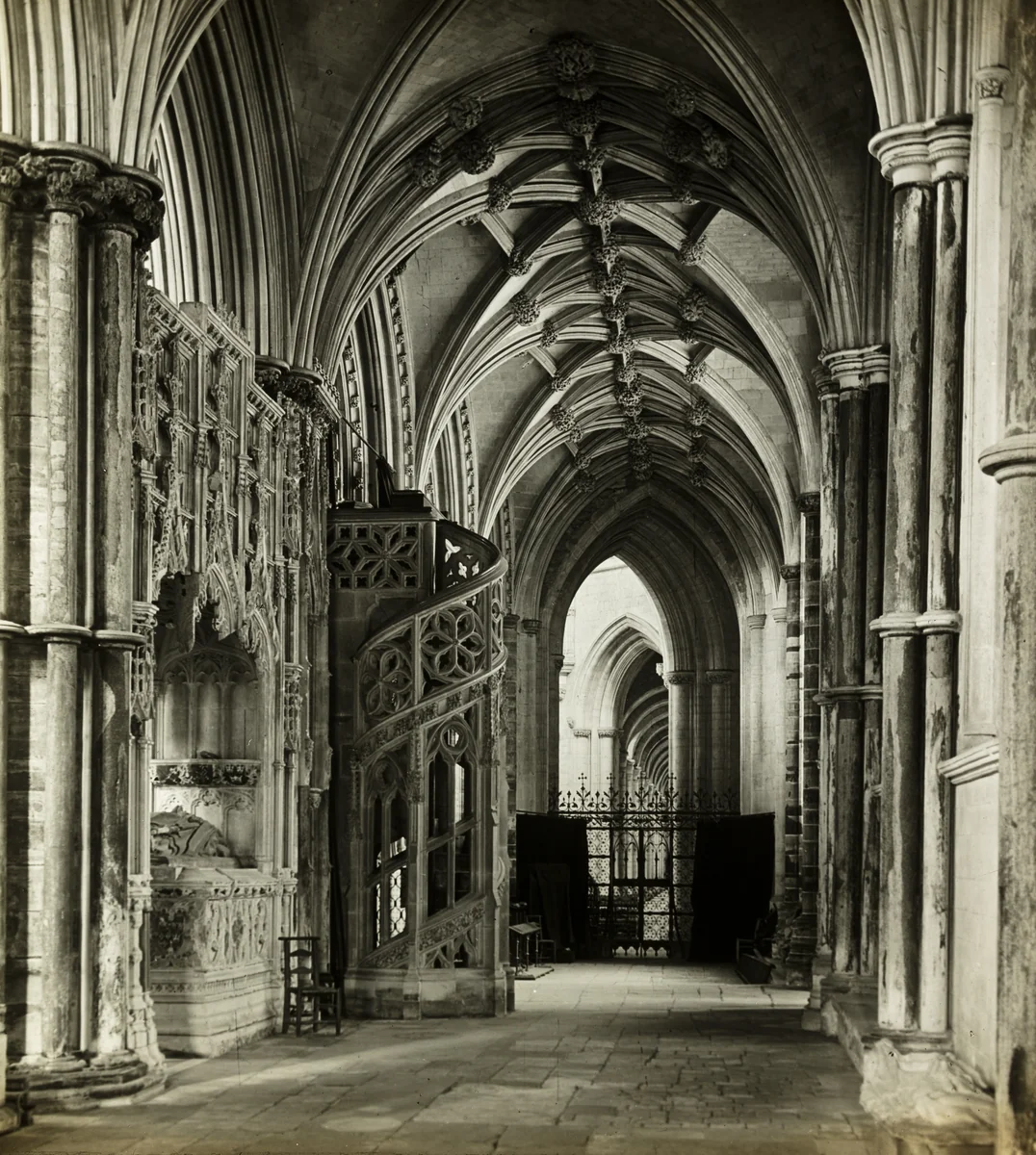 Ely Cathedral: North Choir Aisle to West by Frederick Evans, photograph, 1891