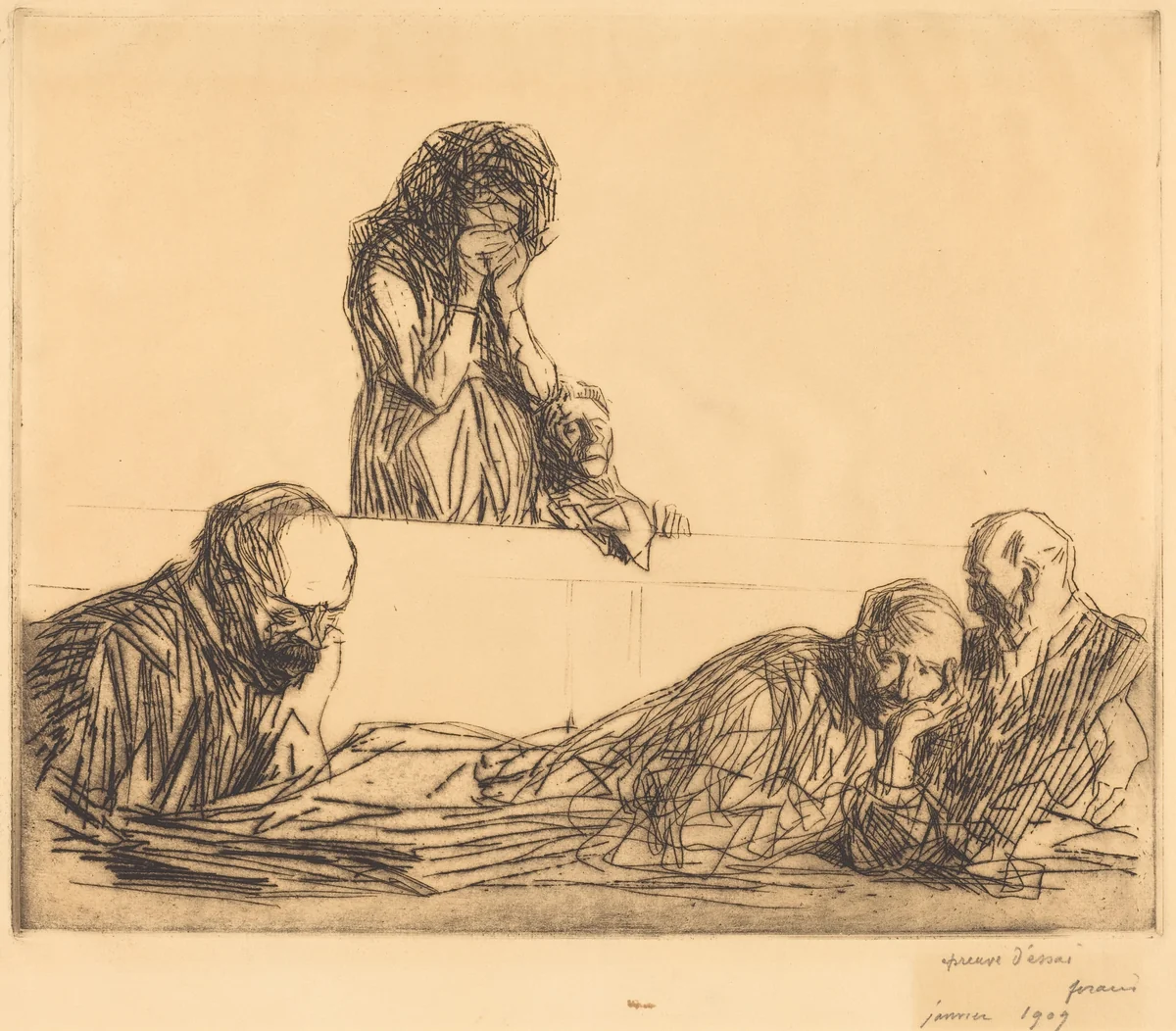 Fille-mère (1ère planche) (Unwed Mother) (first plate) by Jean-Louis Forain, print, 1909