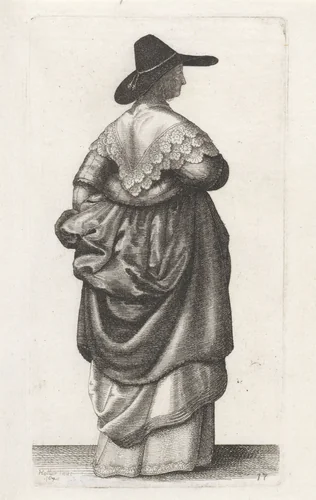 Engelse vrouw met donkere hoed by Wenceslaus Hollar, print, 1640