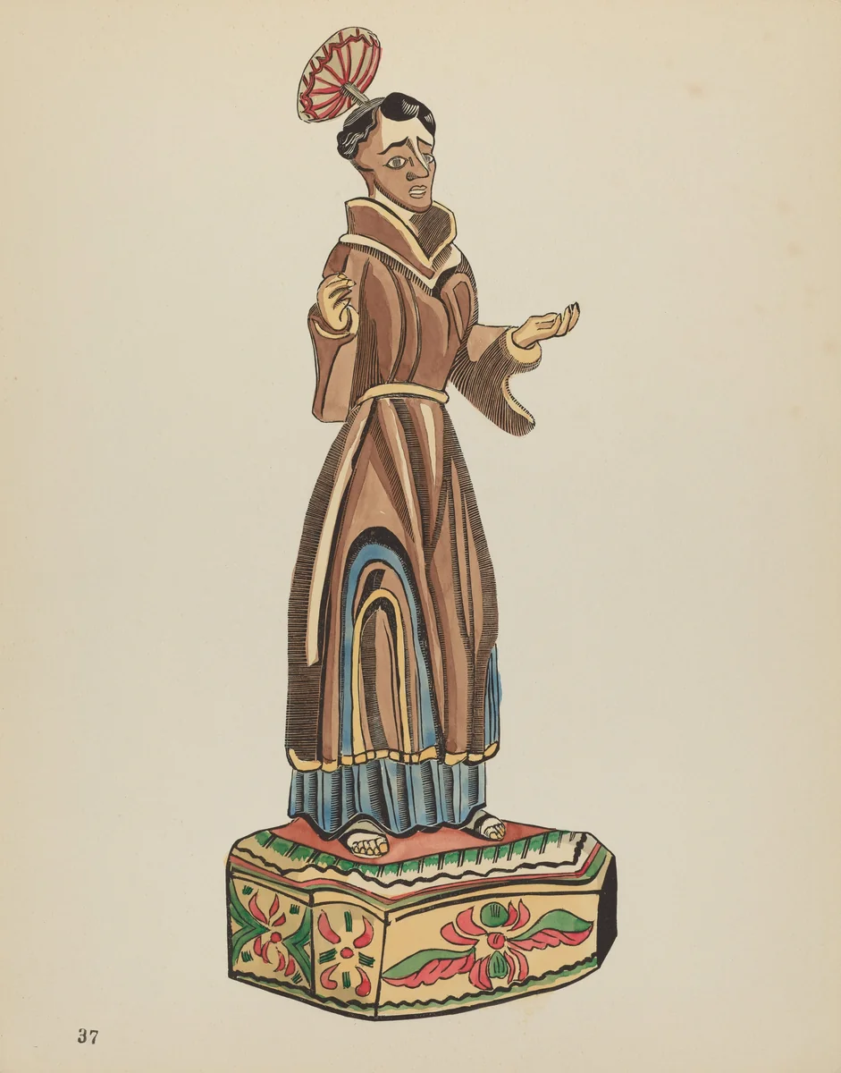 Plate 37: St. Anthony Bulto: From Portfolio "Spanish Colonial Designs of New Mexico by American 20th Century, index of american design, 1935-1942