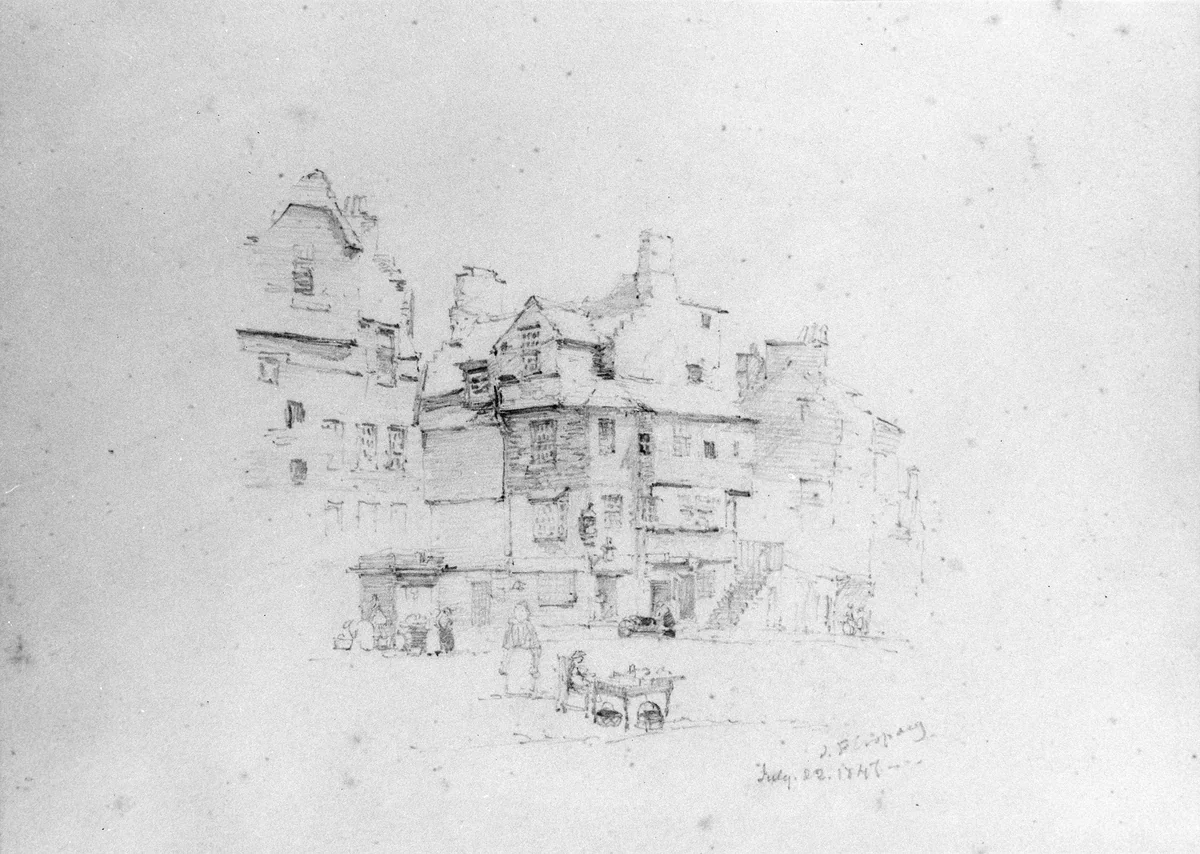 Village Square with Figures, Doune, Scotland (?) (from Cropsey Album) by Jasper Francis Cropsey, artwork, 1847