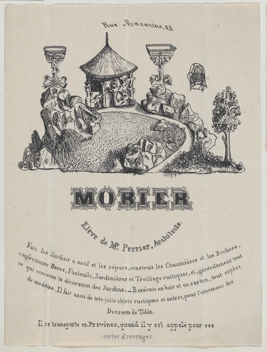Trade card for Morier, landscape architect, Paris by Morier, print, 1800-1900