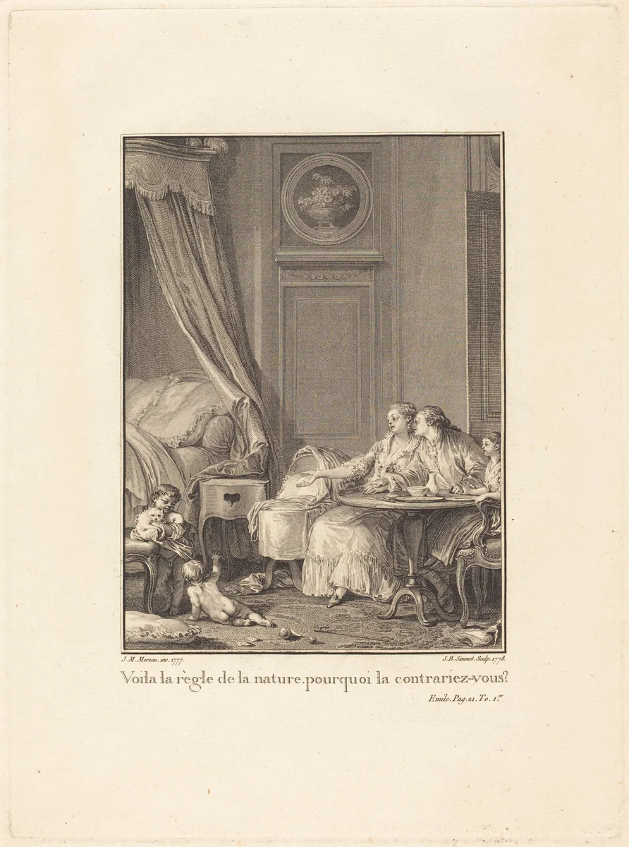 Voilà la règle de la nature, pourquoi la contrariez-vous? by Jean-Baptiste Blaise Simonet, Jean-Michel Moreau the Younger, print, 1777-1778