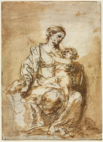 Madonna Nursing the Christ Child by Bartolomé Esteban Murillo, drawing, 1665-1677