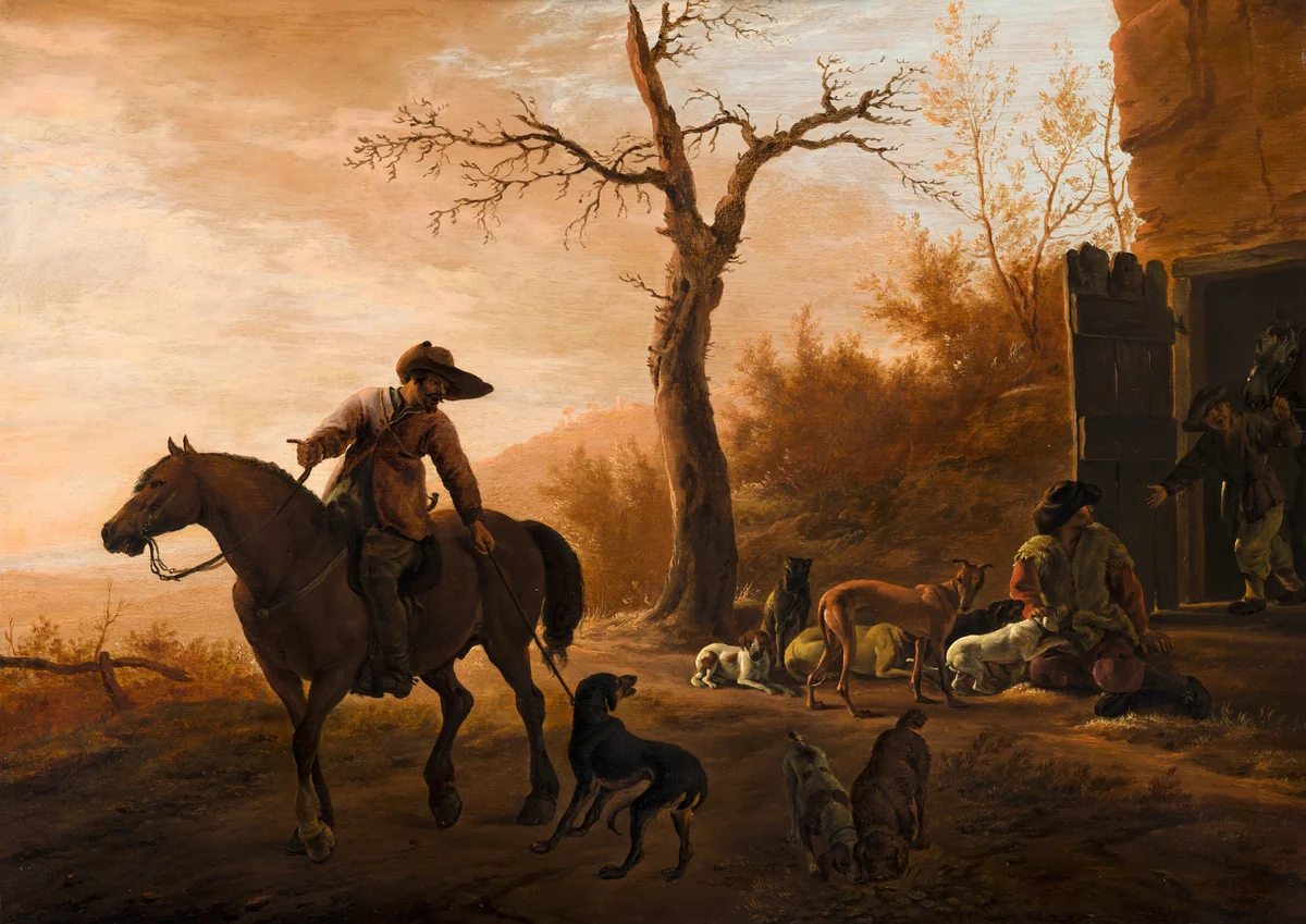 Landscape with Hunters by Pieter van Laer, painting, 1640