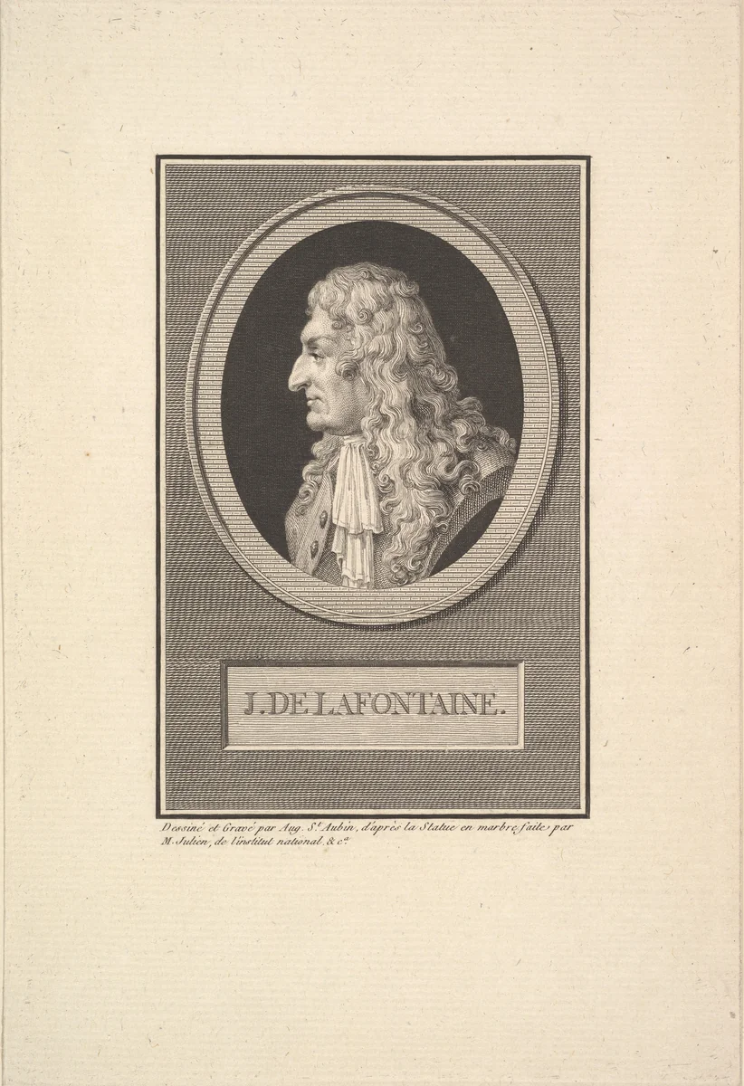 Portrait of Jean de la Fontaine by Augustin de Saint-Aubin, print, 1801