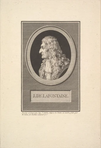 Portrait of Jean de la Fontaine by Augustin de Saint-Aubin, print, 1801