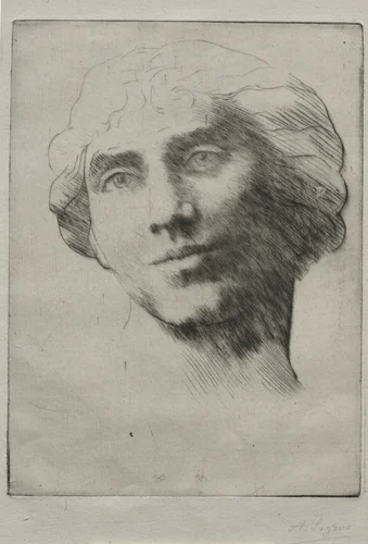 Head of a Young Woman by Alphonse Legros, print, 1857-1911