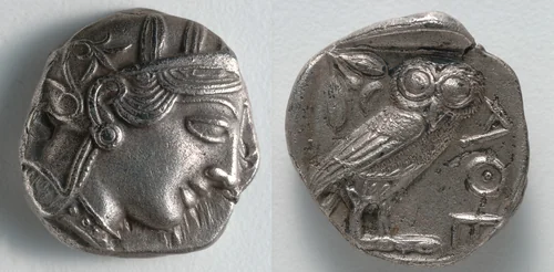 Tetradrachm: Head of Athena (obverse); Owl (reverse) by Unknown, metalwork, -449--440