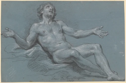 Seated Male Nude by Louis de Boullogne, drawing, 1704