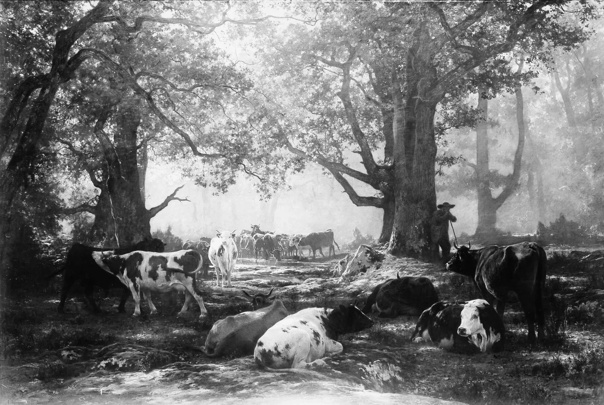 Environs of Fontainebleau: Woodland and Cattle by Auguste-François Bonheur, painting, 1844-1884