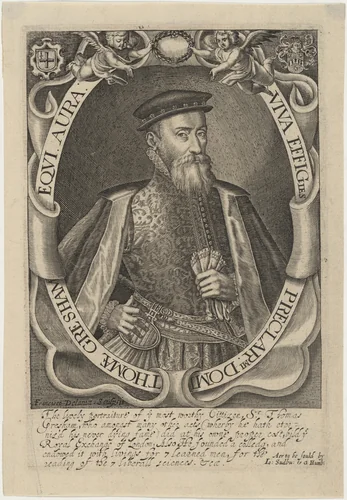 Thomae Gresham Equi. Aura (Sir Thomas Gresham) by Francis Delaram, print, 1590-1627