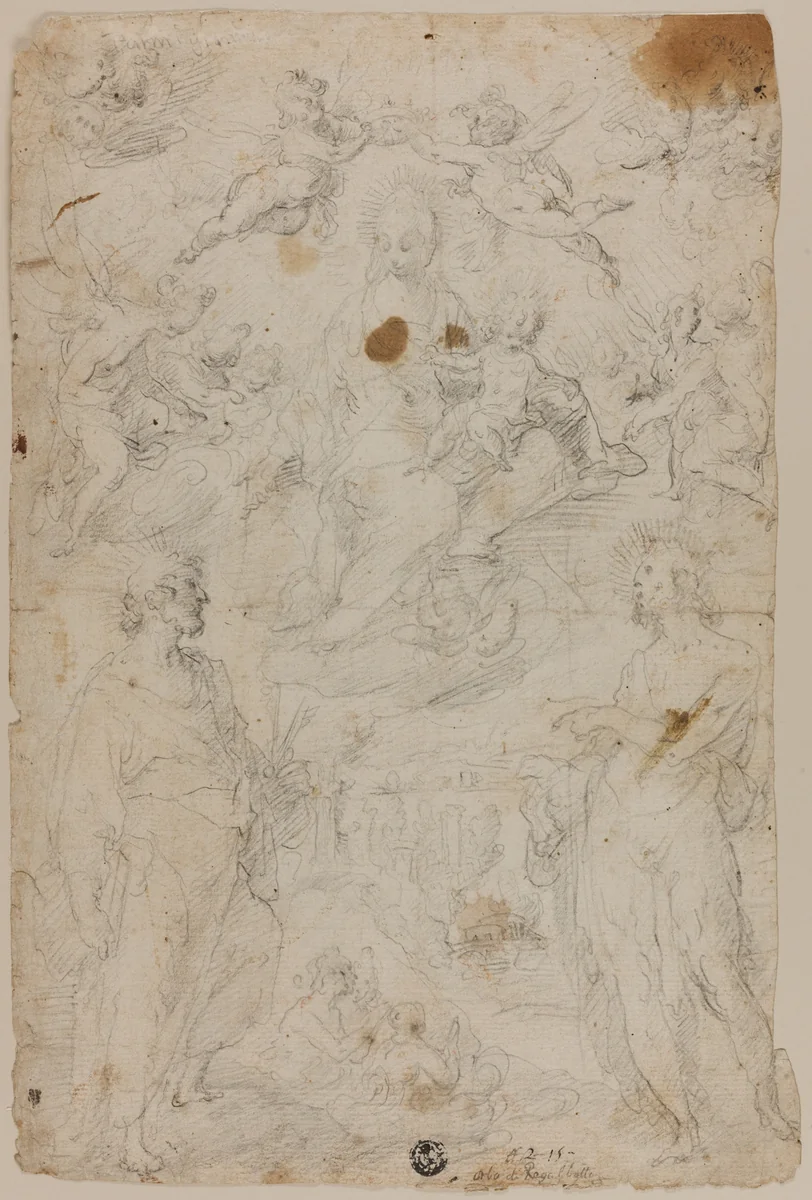 Virgin and Child with Saints Peter and John the Baptist (recto); Saint John the Baptist (verso) by Pietro d' Asaro, drawing, 1583-1647