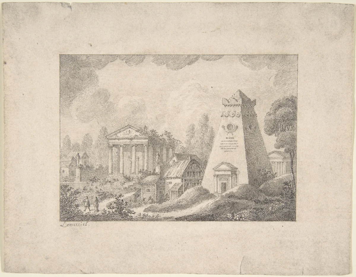 Architectural Fantasy by Joseph Lemercier, drawing, 1800-1900