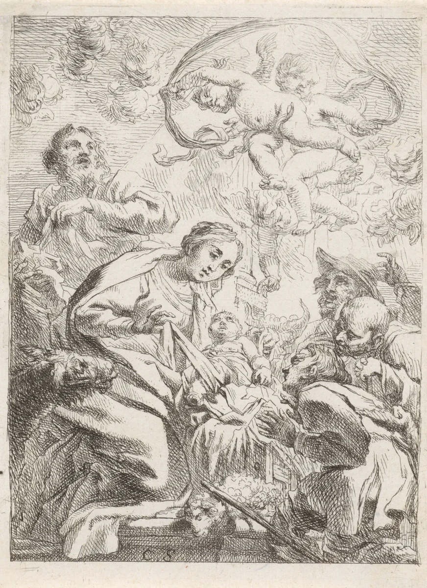Aanbidding door de herders by Cornelis Schut, print, 1618-1655