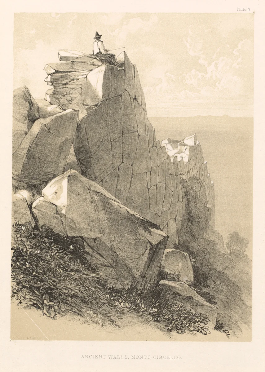 Illustrated Excursion in Italy (vol. II): Ancient Walls, Monte Circello by Edward Lear, print, 1846
