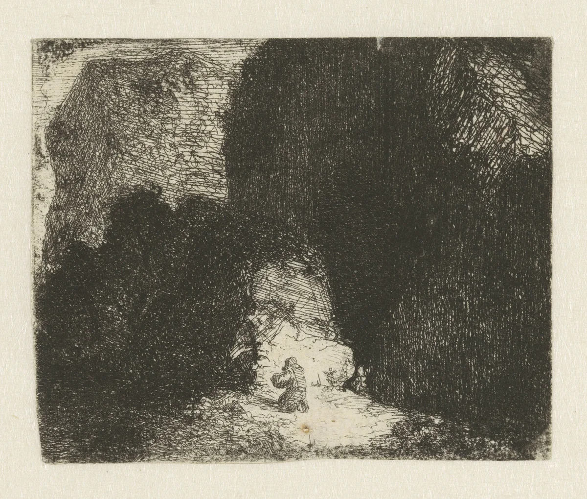 Biddende kluizenaar by anonymous, print, 1630-1700