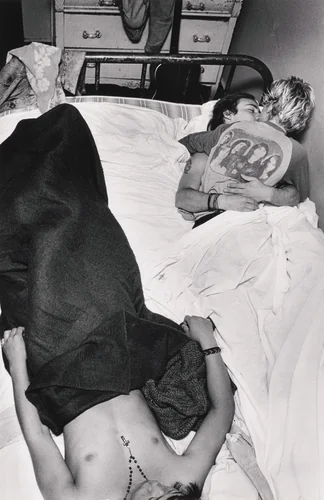 Freckie, Heather, and Chance, Sunnyside Hotel by Jim Goldberg, photograph, 1989