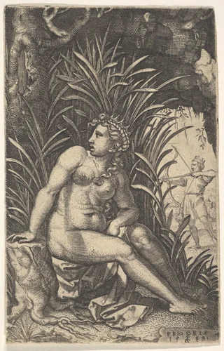 Cephalus and Procris, from "Four Mythological Scenes" by Georg Pencz, print, 1539