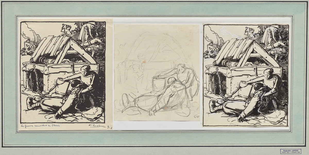 Les Femmes receuillant les blesses by Auguste Louis Lepère, drawing, 1914
