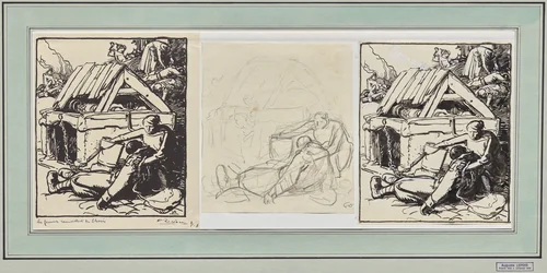 Les Femmes receuillant les blesses by Auguste Louis Lepère, drawing, 1914