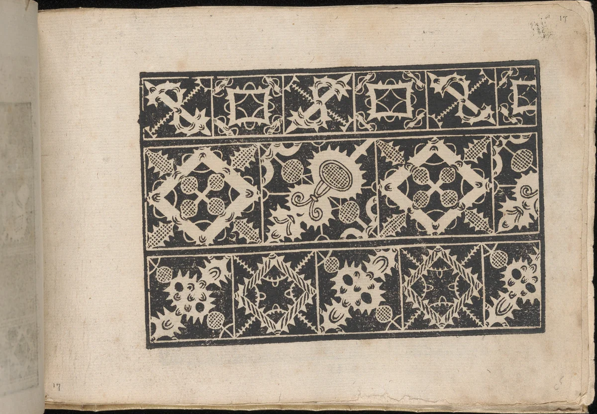 Fiori di Ricami Nuovamente Posti in Luce, page 17 (recto) by Matteo Florimi, book, 1591