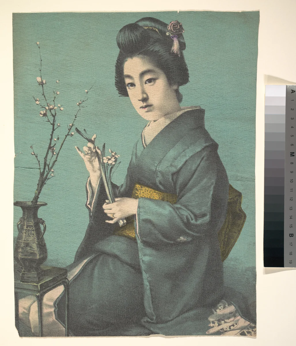 Girl with Plum Blossoms by Unidentified Artist, print, 1890-1910