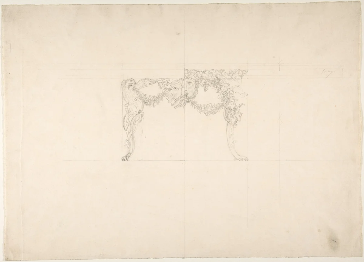 Table Design with Bacchus and Boar's Head, and Alternate Design by anonymous, drawing, 1800-1900