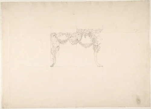 Table Design with Bacchus and Boar's Head, and Alternate Design by anonymous, drawing, 1800-1900