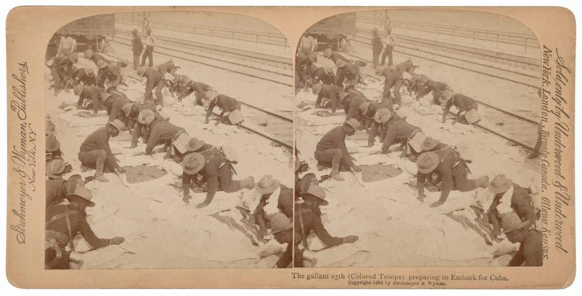 "The Gallant 25th Preparing to Embark for Cuba" by Underwood & Underwood; Strohmeyer & Wyman, photograph, 1898