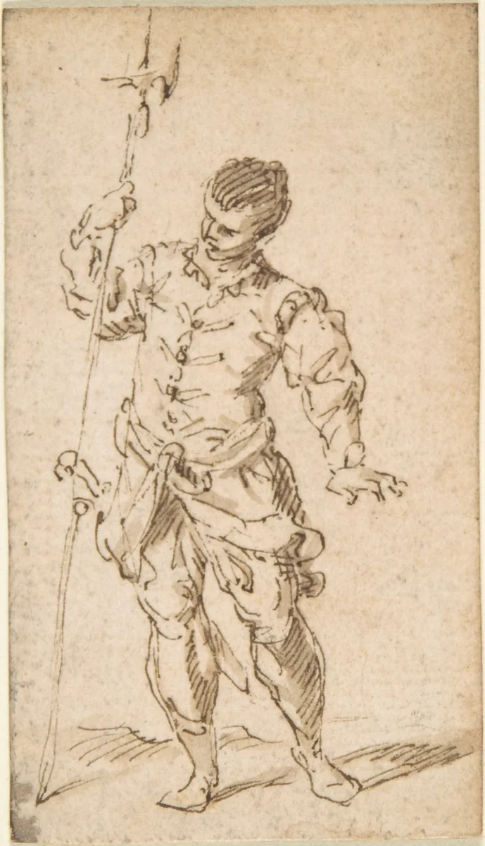Soldier with Halberd by Claude Gillot, drawing, 1685-1722