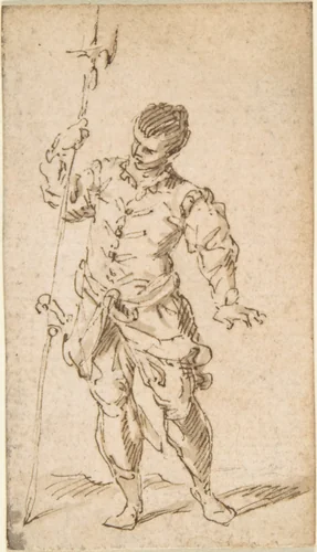 Soldier with Halberd by Claude Gillot, drawing, 1685-1722