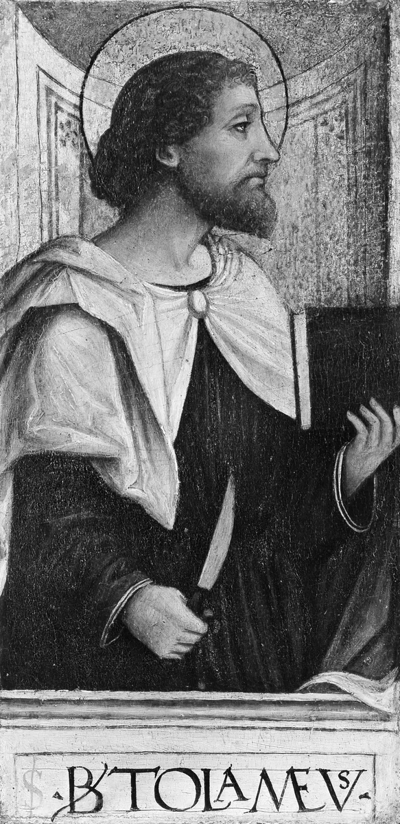 The Twelve Apostles: Saints Bartholomew, Andrew, Matthew, James the Greater, Thaddeus, Philip, James the Lesser, Simon, Peter, Paul, Thomas, and John by Ambrogio di Stefano da Fossano, painting, 1481-1522