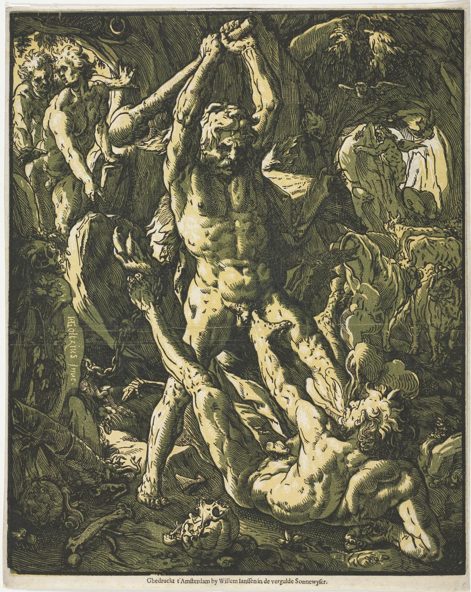 Hercules and Cacus by Hendrick Goltzius, print, 1588