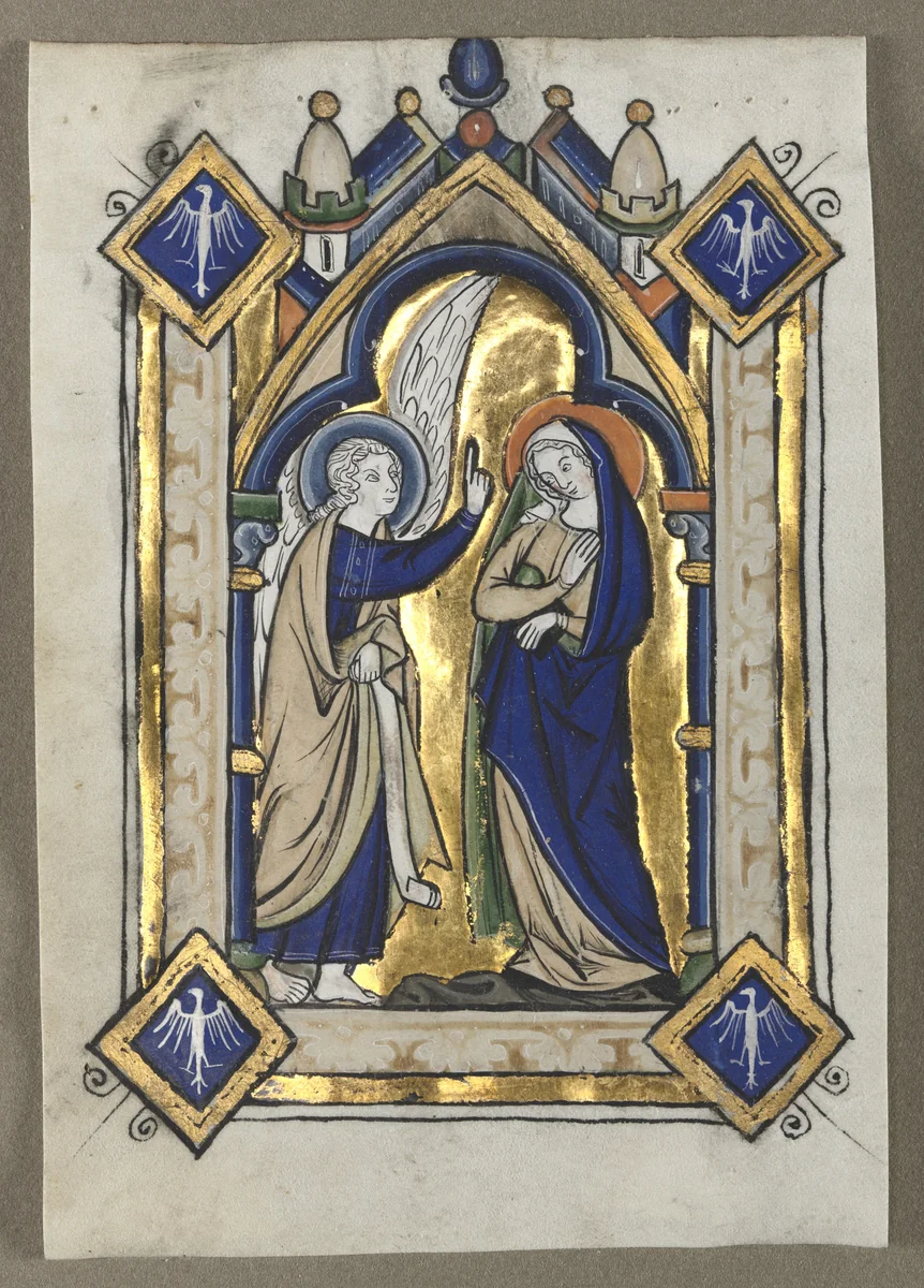 Leaf Excised from a Psalter: The Annunciation by Unknown, manuscript, 1255-1265