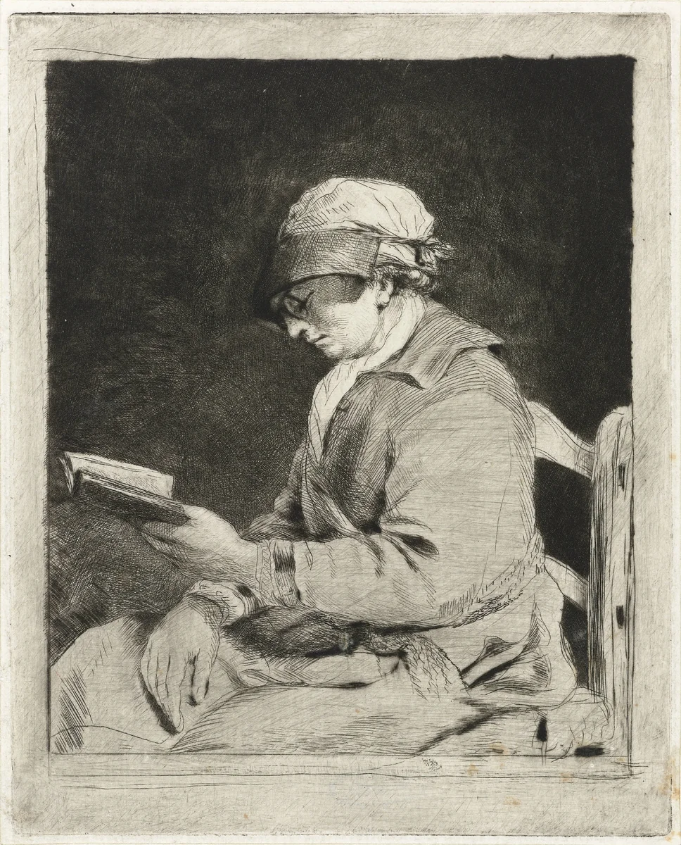 Portret van een lezende man, in profiel naar links by Louis Bernard Coclers, print, 1756-1817