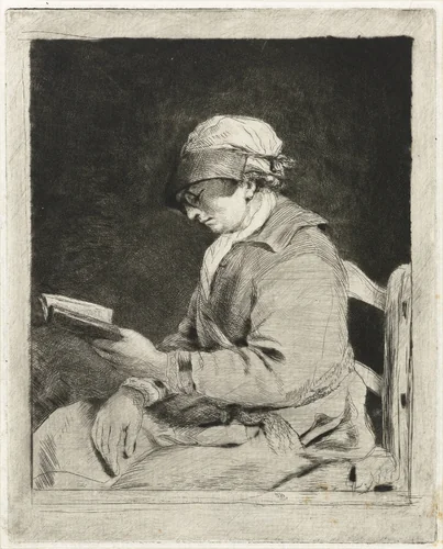 Portret van een lezende man, in profiel naar links by Louis Bernard Coclers, print, 1756-1817