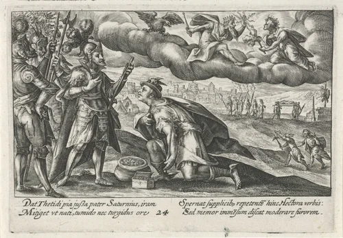 Mercurius smeekt Achilles om het lichaam van Hector by Crispijn van de Passe, print, 1613