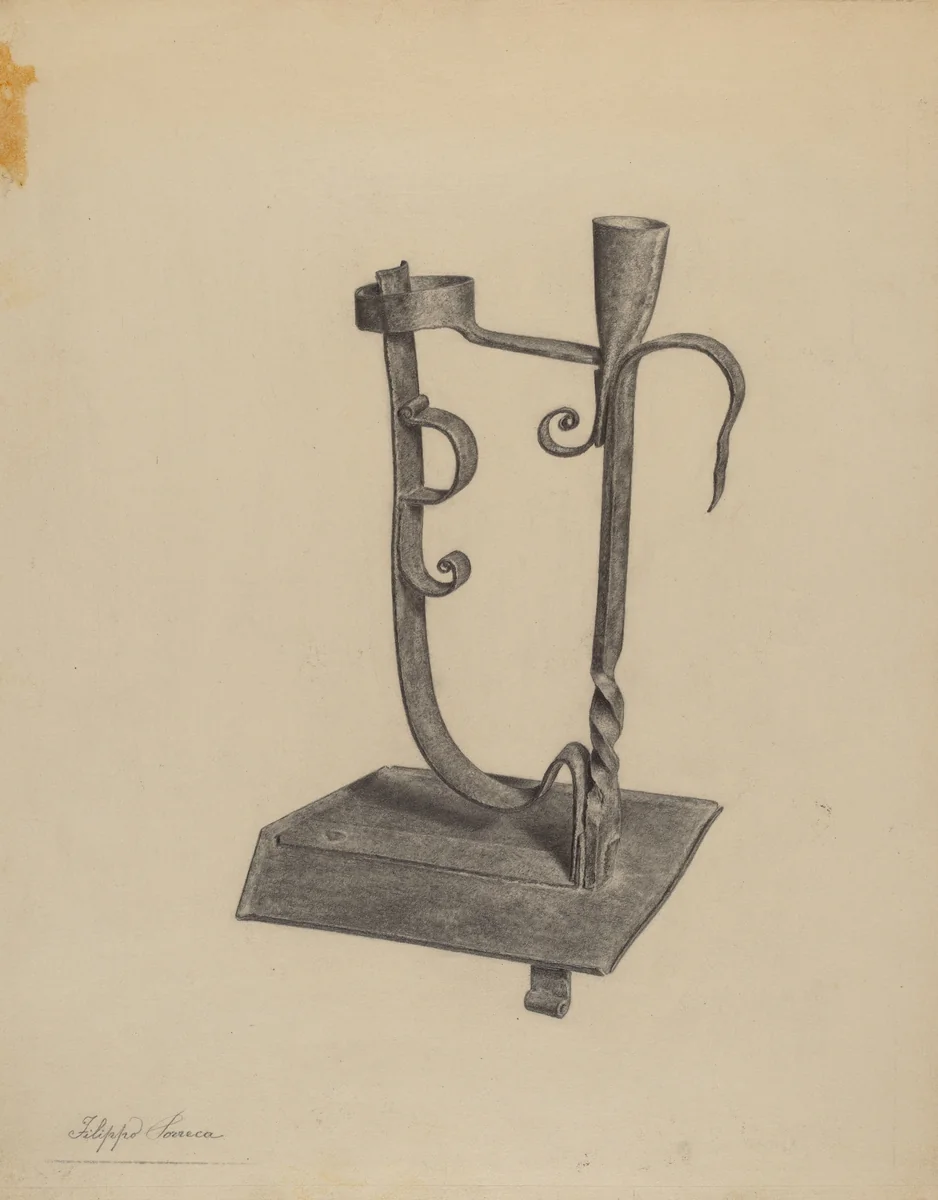 Rush Light and Candle Holder by Filippo Porreca, index of american design, 1938