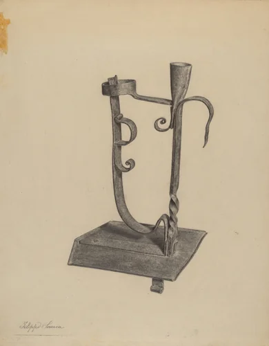 Rush Light and Candle Holder by Filippo Porreca, index of american design, 1938